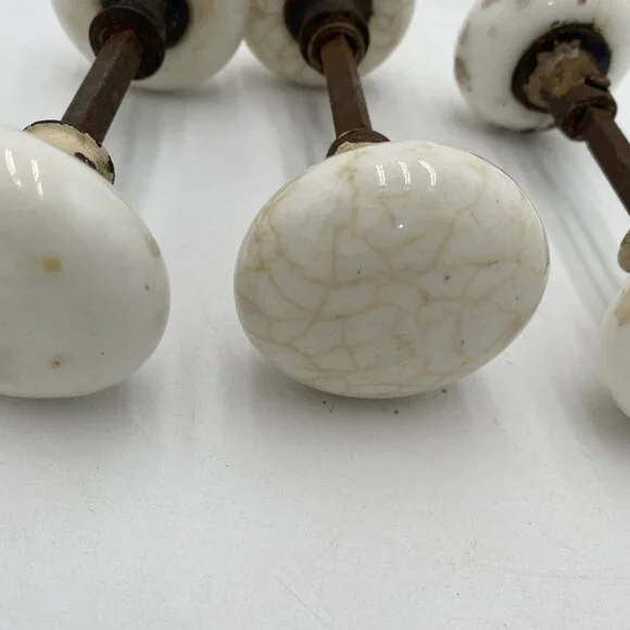Antique Door Knob Handle Lot Porcelain White Art Deco Victorian VIntage Set 3